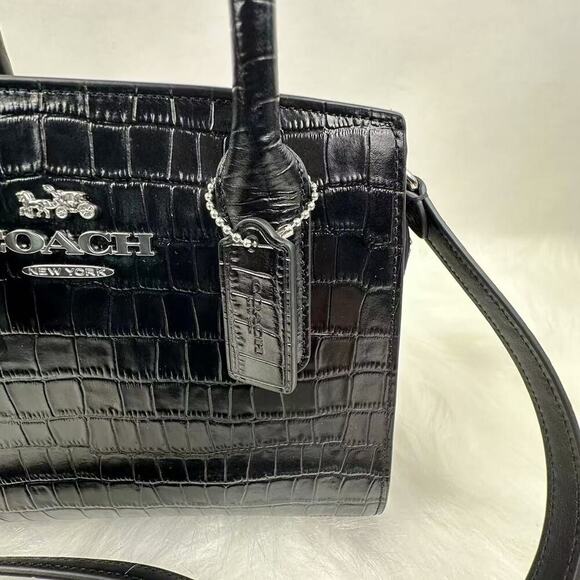 COACH Andrea Carryall Bag Crossbody In Crocodile-embossed Leather CR105 Black - Picture 9 of 10